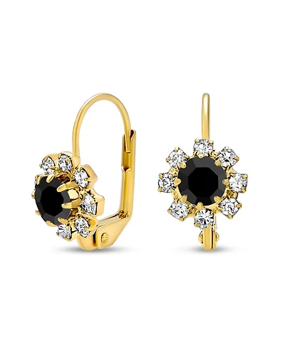 Bling Jewelry Flower Crystal Drop Earrings Gold Plated Brass Lever Back
