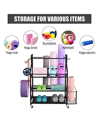 Mythinglogic 3- Tier Yoga Mat Home Gym Storage Rack, Large Capacity Dumbbell Rack for Home