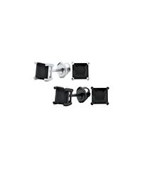 Bling Jewelry Classic Set Of 2 Multi Color Square Cz Cubic Zirconia Stud Earrings Silver Black Plated Screwback Posts 6mm