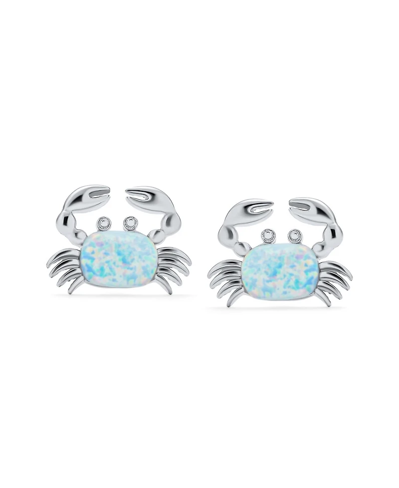Bling Jewelry Set of 2 Small Created Blue White Opal Crab Stud Earrings Sterling Silver