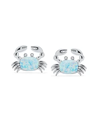 Bling Jewelry Set of 2 Small Created Blue White Opal Crab Stud Earrings Sterling Silver