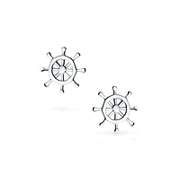 Bling Jewelry Set of 2 Small Nautical Sail Boat and Ship Wheel Stud Earrings Sterling Silver