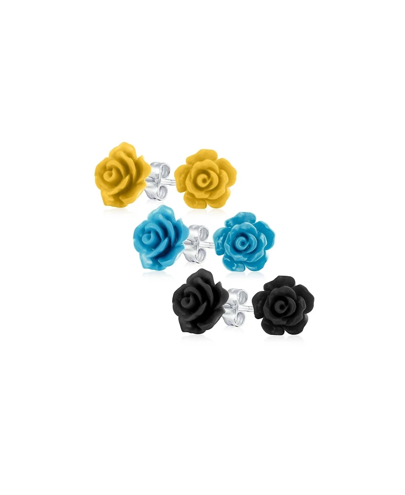 Bling Jewelry Set of 3 Romantic 3D Carved Rose Flower Post Stud Earrings 10MM Lightweight