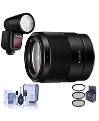 Sony Fe 35mm f/1.8 Lens for Sony E, Bundle with Flashpoint Zoom Li-on X R2 Ttl Flash, 55mm Filter Kit, Cleaning Kit