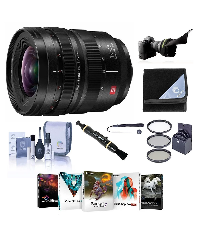 Panasonic Lumix S Pro 16-35mm f/4 Lens for L Mount, Bundle with ProOptic 77mm Filter Kit, Flex Lens Shade, Lens Cleaner, Lens Wrap, Cap Tether, Cleani