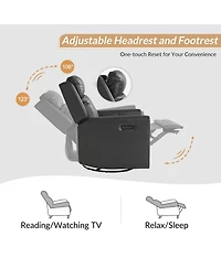 Jaime Genuine Leather Swivel Power Recliner Built-in Usb Port with Adjustable Headrest