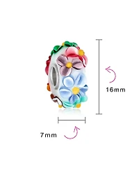Bling Jewelry Murano Glass Charm Bead Multi-Color Flower Design Fits European Bracelet