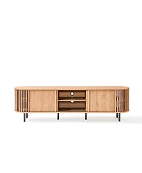 LuxenHome Light Oak Finish Engineered Wood 2-Door and Open Storage 71-Inch Wide Tv Console