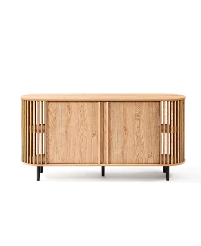 LuxenHome Light Oak Finish Engineered Wood 2-Door 58-Inch Wide Buffet Cabinet