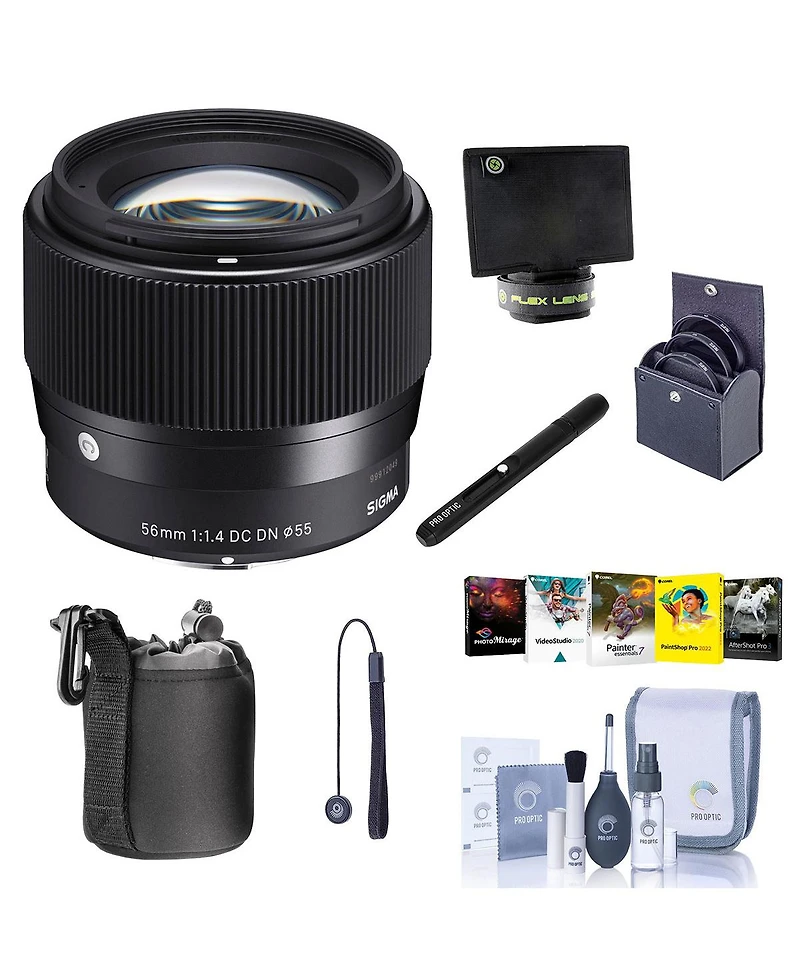 Sigma 56mm f/1.4 Dc Dn Contemporary Lens for Canon Ef-m, Bundle with Filter Kit, Flex Lens Shade, Lens Pouch, Lens Cleaner, Cleaning Kit, Pc Software