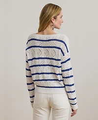 Lauren Ralph Lauren Women's Striped Pointelle Cotton-Blend Sweater