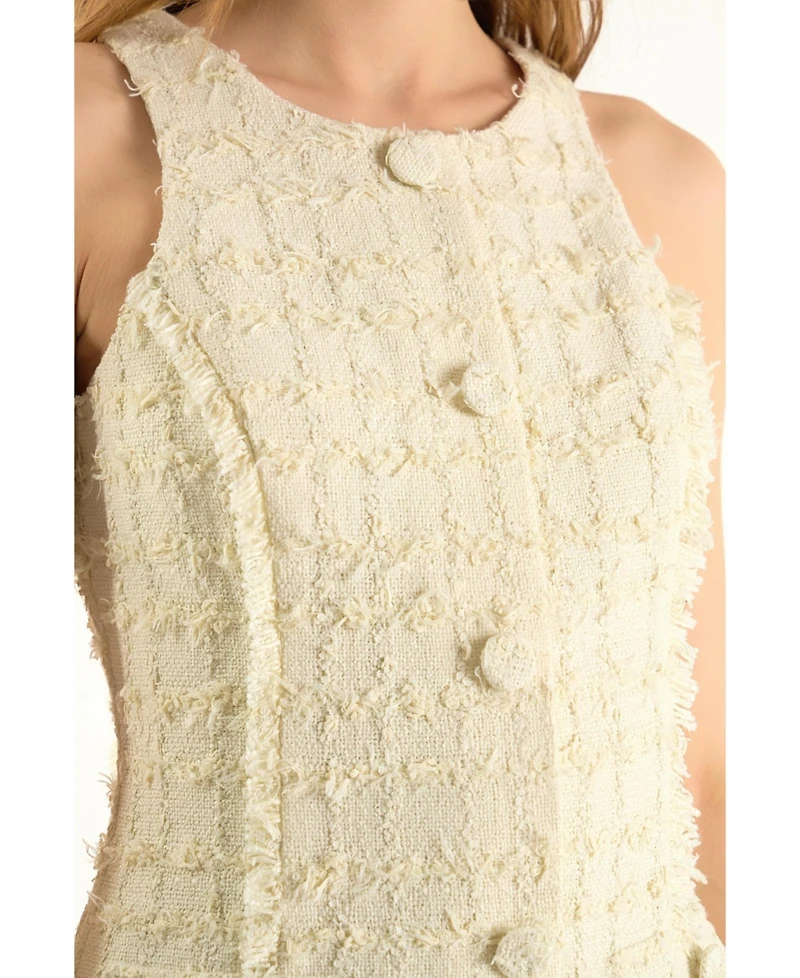 endless rose Women's Tweed Fringed Mini Dress
