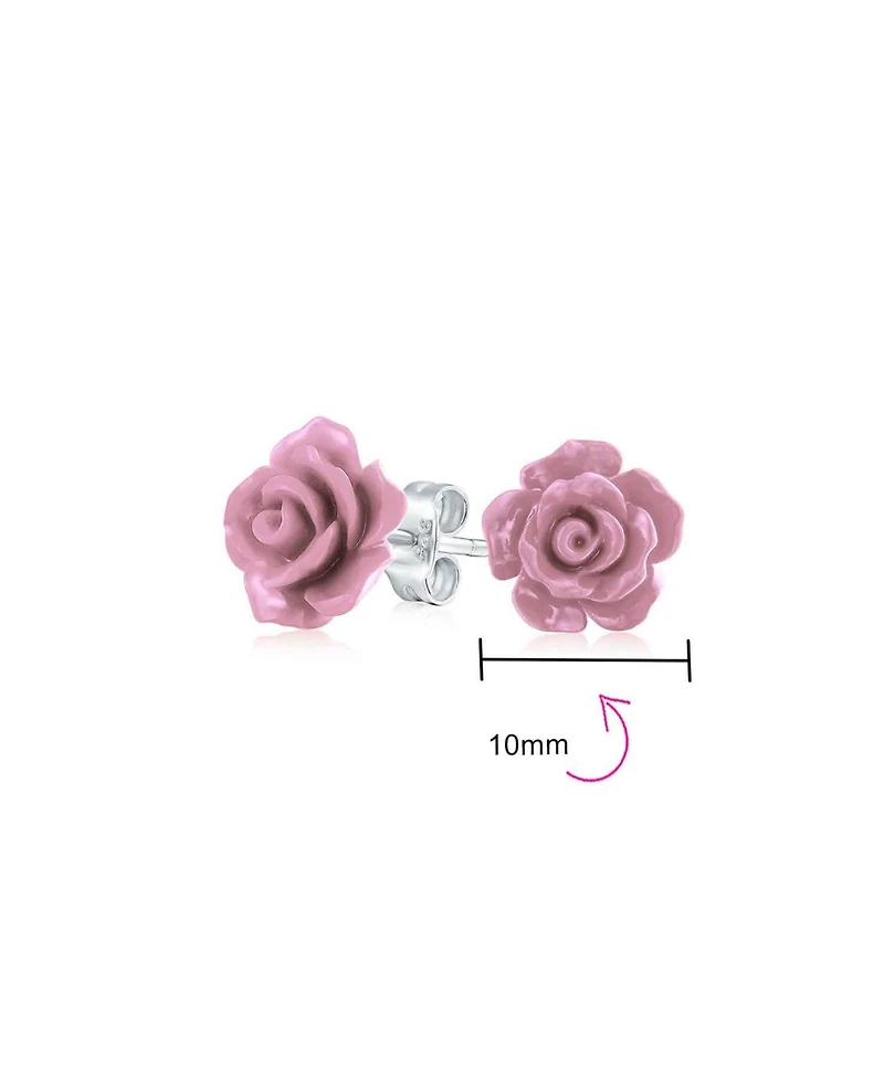 Bling Jewelry Romantic 3D Carved Rose Flower Blooming Post Stud Earrings 10MM Lightweight