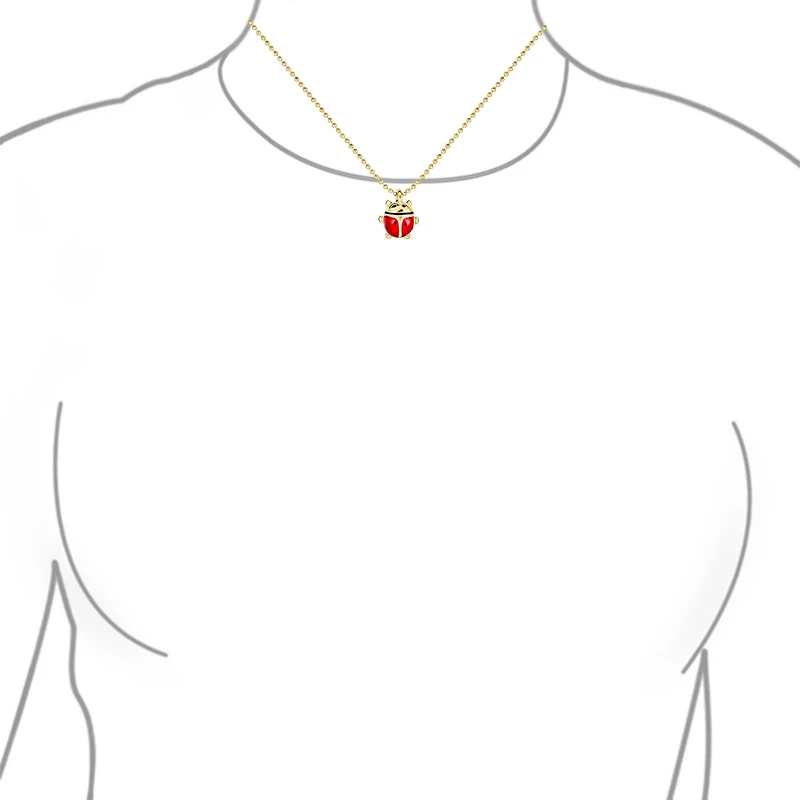 Bling Jewelry Small Red Enamel Ladybug Pendant Necklace and Stud Earrings Set Gold Tone