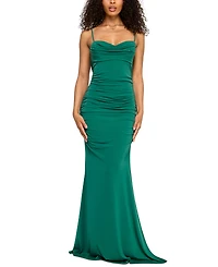 Emerald Sundae Juniors' Drapey Sweetheart-Neck Scoop-Back Gown