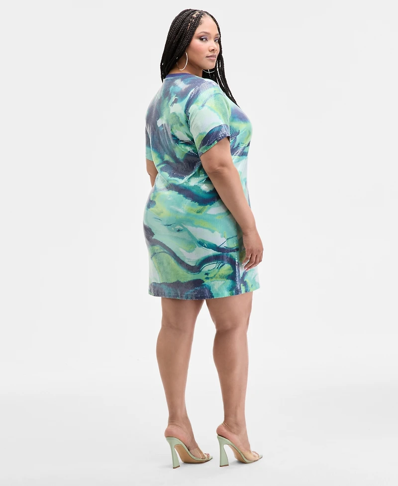 Nina Parker Trendy Plus Size Printed Short-Sleeve Sequin Dress