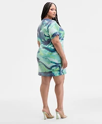 Nina Parker Trendy Plus Size Printed Short-Sleeve Sequin Dress