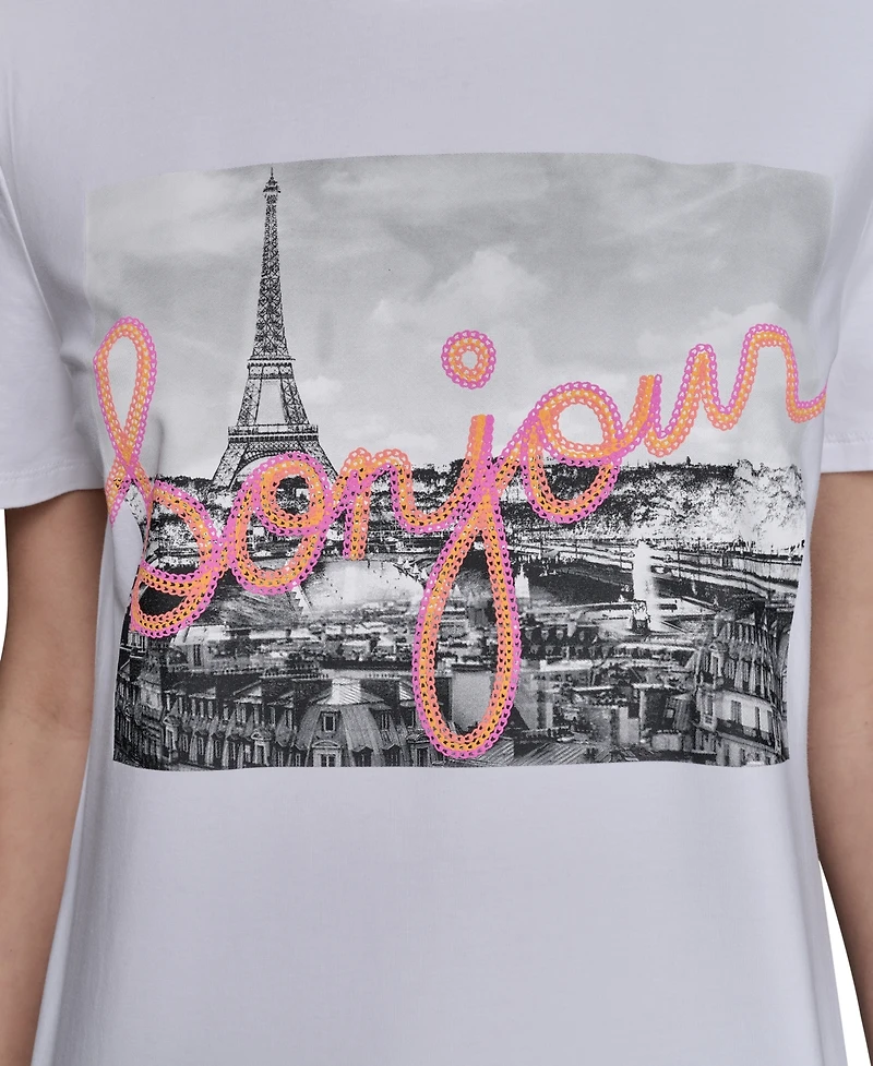 Karl Lagerfeld Paris Petite Bonjour Graphic T-Shirt