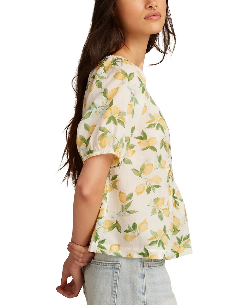 Lucky Brand Women's Cotton Lemon-Print Babydoll Top