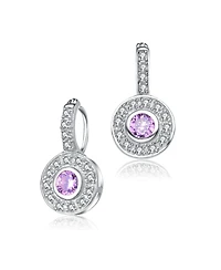 Modern White Gold Plated Round Dangle Earrings with Pink Cubic Zirconia