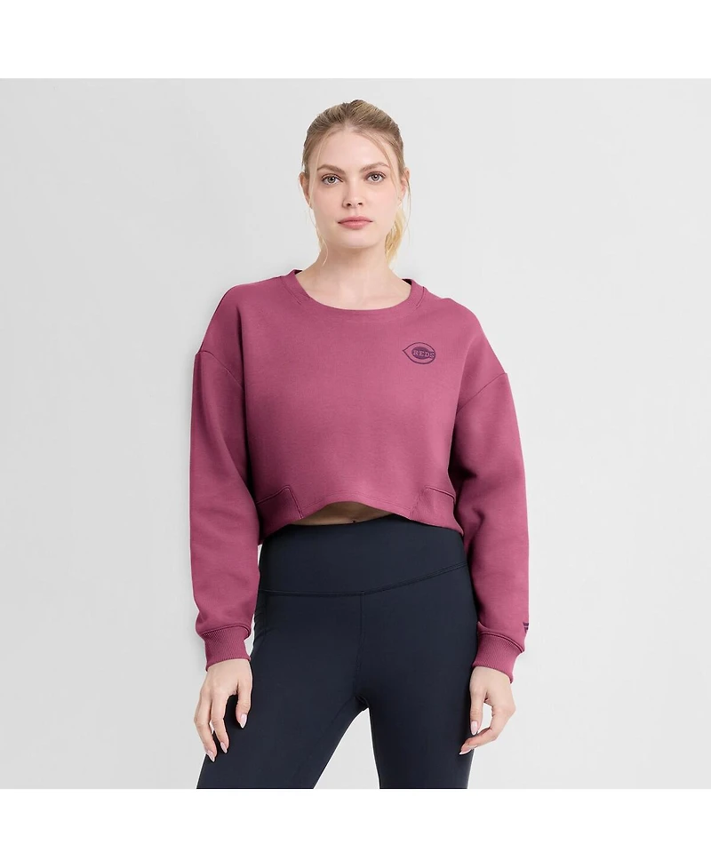 Fanatics Women's Pink Cincinnati Reds Relax Studio Cropped Pullover Sweatshirt