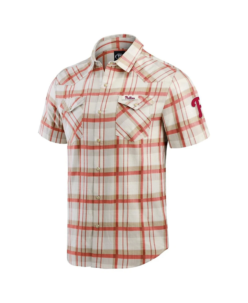 Fanatics Men's Red Philadelphia Phillies Plaid Full-Snap Shirt