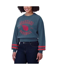 Wear By Erin Andrews Women's Navy Cleveland Guardians Vintage Washed Cropped Pullover Sweatshirt