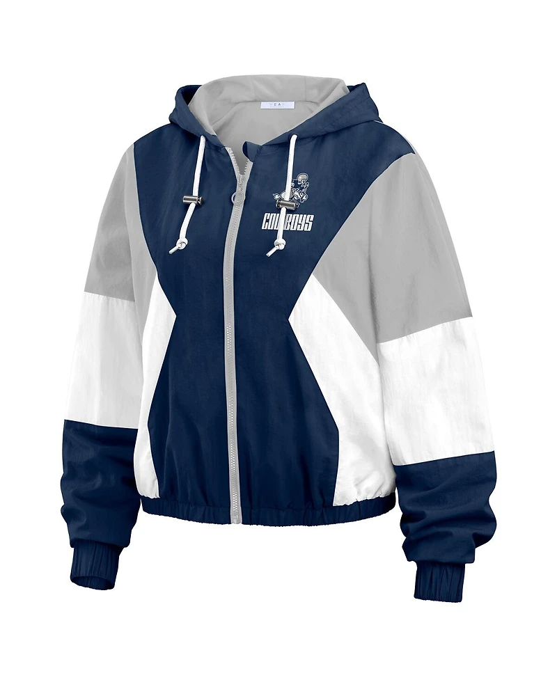 Wear By Erin Andrews Women's Navy Dallas Cowboys Plus Color Block Full-Zip Windbreaker Jacket
