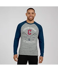 Fanatics Men's Heather Gray Cleveland Guardians Raw Edge Raglan Long Sleeve Baseball T-Shirt