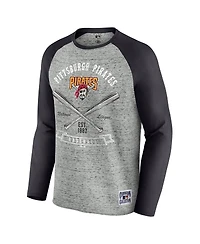 Fanatics Men's Heather Gray Pittsburgh Pirates Raw Edge Raglan Long Sleeve Baseball T-Shirt