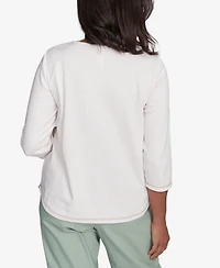 Alfred Dunner Petite Santa Fe Asymmetric Butterfly Floral Embroidered Top