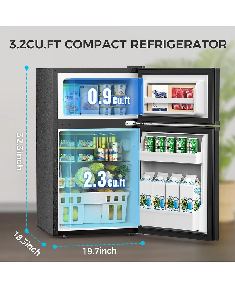 Cowsar 3.2 cubic foot mini fridge with separate freezer compartment and double door design is perfect for a basement, apartment, dorm room or office