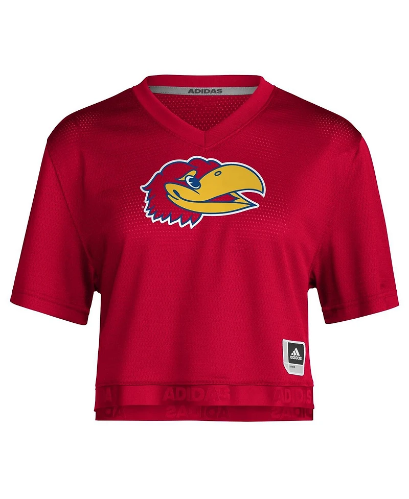 Adidas Women's Red Kansas Jayhawks Primegreen V-Neck Cropped Jersey