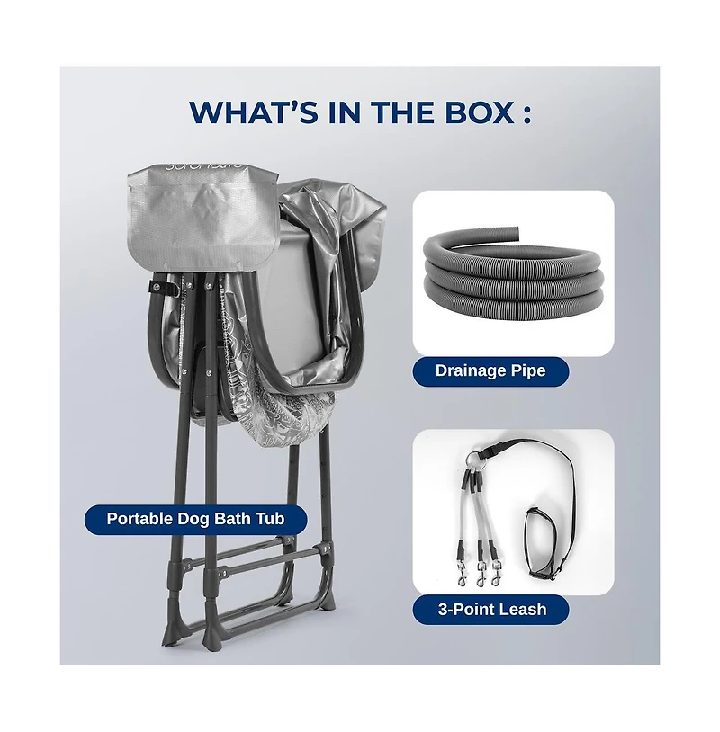 SereneLife Portable Dog Bath Tub with Drain System & Leash Restraint, Gray/Black