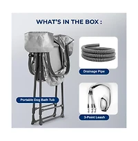 SereneLife Portable Dog Bath Tub with Drain System & Leash Restraint, Gray/Black