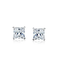 Bling Jewelry Set of 2 Square Cz Stud Earrings Silver Black Plated Secure Screw Back