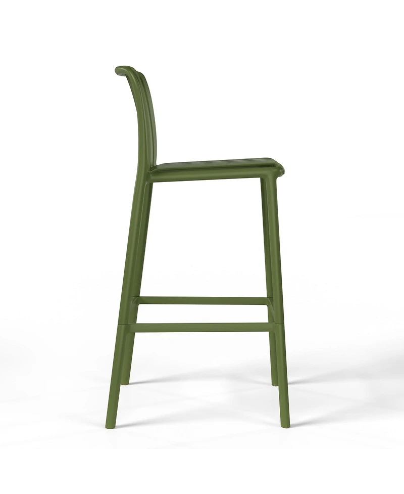 29.5" Outdoor Modern Polypropylene Plastic Patio Bar Height Stools (Set of 2)