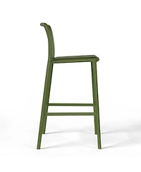 29.5" Outdoor Modern Polypropylene Plastic Patio Bar Height Stools (Set of 2)