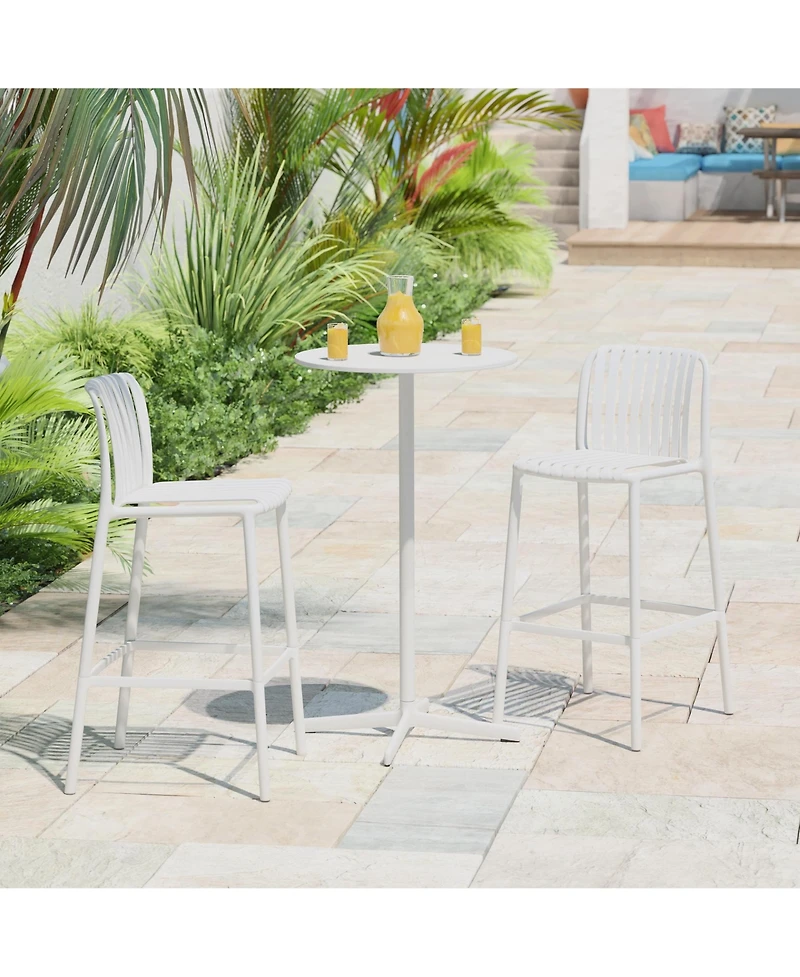 29.5" Outdoor Modern Polypropylene Plastic Patio Bar Height Stools (Set of 2)