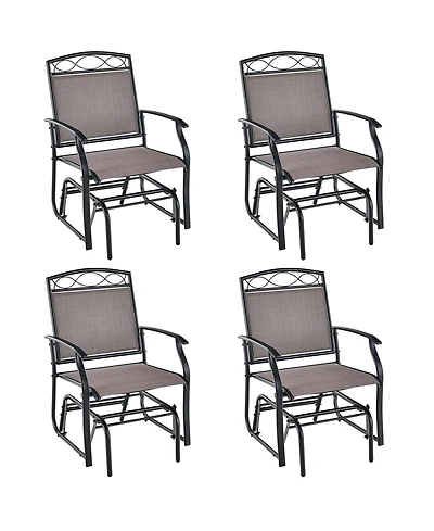 4pcs Patio Glider Set Single Swing Rocking Chair Heavy-Duty Metal Frame Outdoor