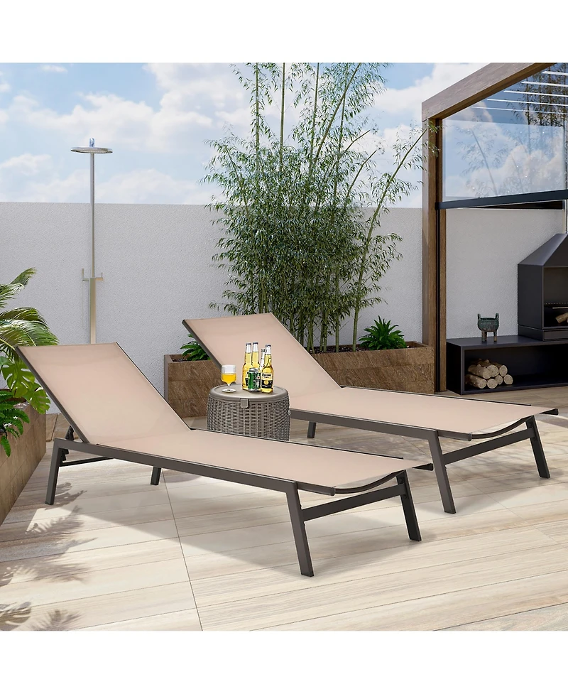 2 Pcs Patio Lounge Chair Chaise Recliner Back Adjustable Garden