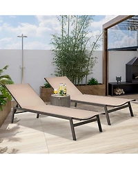 2 Pcs Patio Lounge Chair Chaise Recliner Back Adjustable Garden