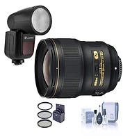 Nikon 28mm f/1.4E Af-s Nikkor Lens - Bundle with Flashpoint Zoom Li-on X R2 Ttl On-Camera Round Flash Speedlight, 77mm Filter Kit, Cleaning Kit