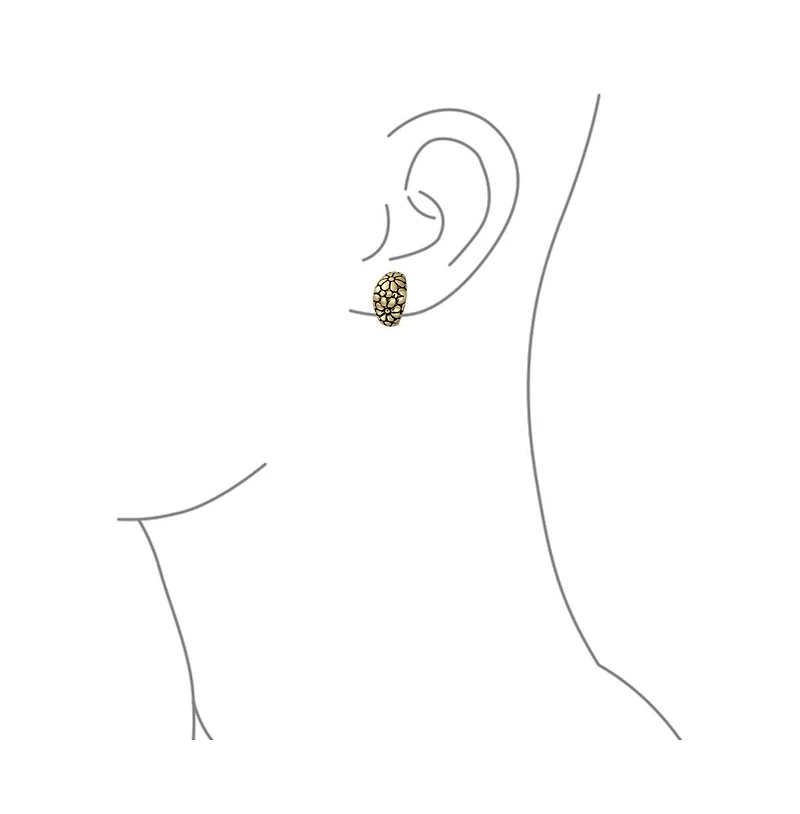 Bling Jewelry Set of Two Flower Half Hoop Clip-On Earrings Shrimp Style Oxidized Gold Plated