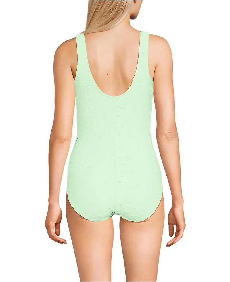 Lands' End Women's D-Cup Tugless Low Leg Lace One Piece Swimsuit