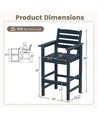 Patio Adirondack Bar Chairs Set of 2 with Wide Armrests & Footrest Backrest