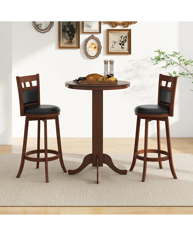 Wood Pub Round Dining Table with Pedestal Base