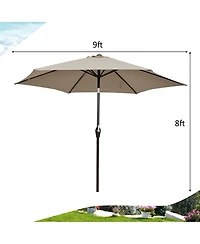 Gymax 9 ft Outdoor Patio Market Table Umbrella Garden Yard w/ Crank 6 Ribs