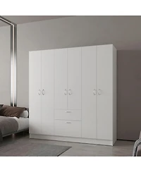 Olin 6-Door Wardrobe with Shelves and Drawer, Multistorage.