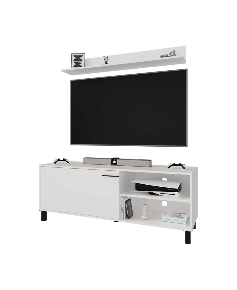 Bitter Springs Tv Stand 65" in melamine with Open Storage,pneumatic arms and 1 Door, White